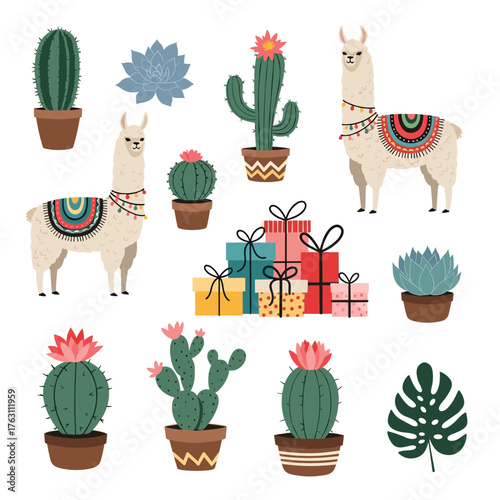Cute Llamas and Cacti Collection for Festive Occasions.