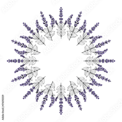Elegant lavender wreath design with delicate floral arrangement.