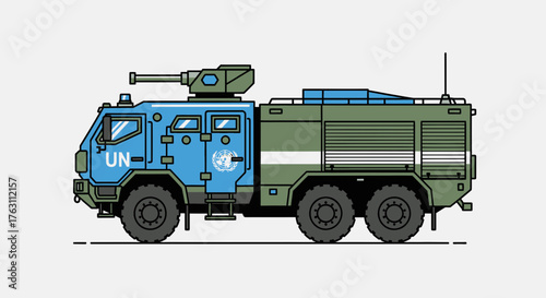 United Nations armored personnel carrier vehicle vector illustration.