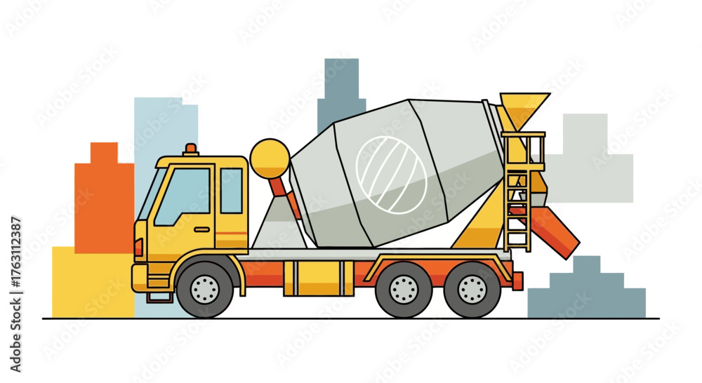 Fototapeta premium Yellow cement mixer truck vector illustration isolated on white.