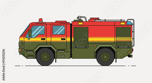 Vibrant Red and Green Fire Truck with Yellow Stripes.