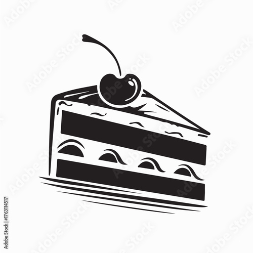 Black forest cake logo vector with cherry fruit topping dessert design