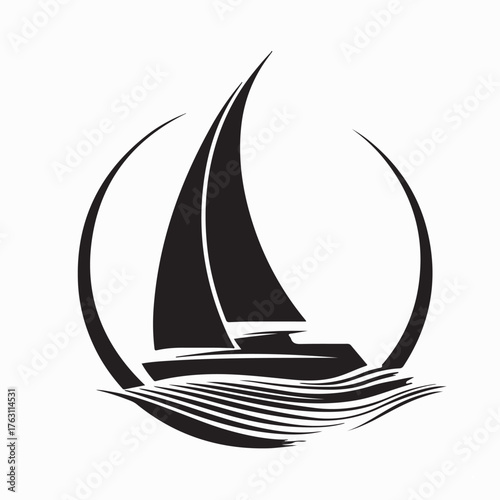 Creative catamaran sailboat vector logo design isolated on white background