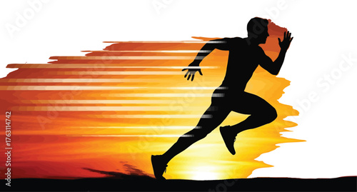 Silhouette of a runner in motion, capturing the speed and energy of an athlete isolated on white background