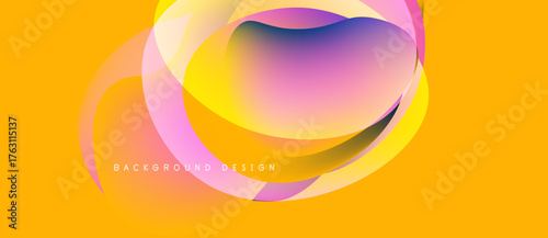 Abstract flowing shapes, vibrant colors blend. Yellow backdrop complements pink, purple hues. Modern design element, smooth gradients present.