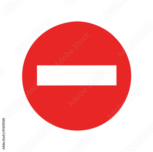 Circular Red No Entry Road Sign with White Horizontal Bar.