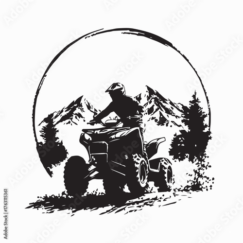 ATV Adventure in Mountain Forest Vector image isolated on white background