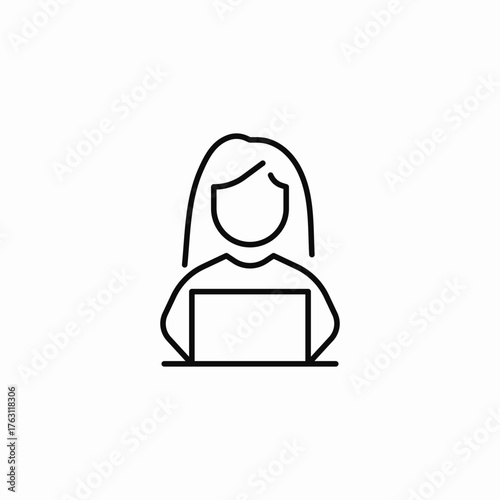 woman working laptop icon sign vector