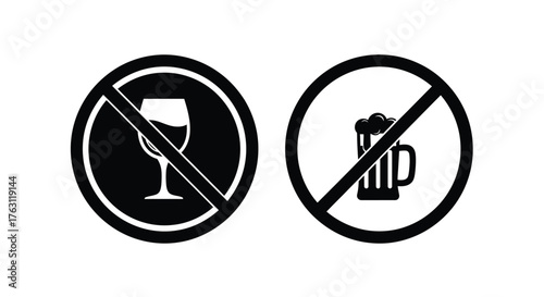 Prohibition signs clearly indicating no alcohol or beverages are allowed