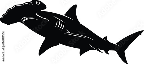 Striking silhouette of a hammerhead shark in motion aquatic marine life ocean predator flat design vector illustration isolated on transparent background