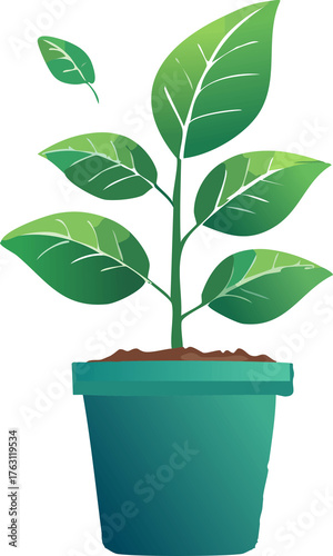 Healthy Green Plant Growing in a Pot - Concept of Nature, Growth and Sustainability - Generated by AI