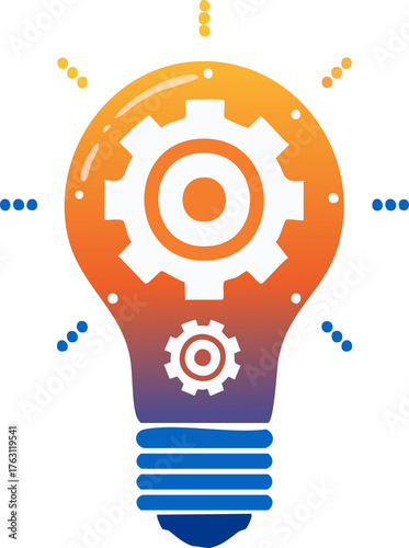 Innovation and Idea Mechanism Concept with Light Bulb and Gears Illustration - Generated by AI