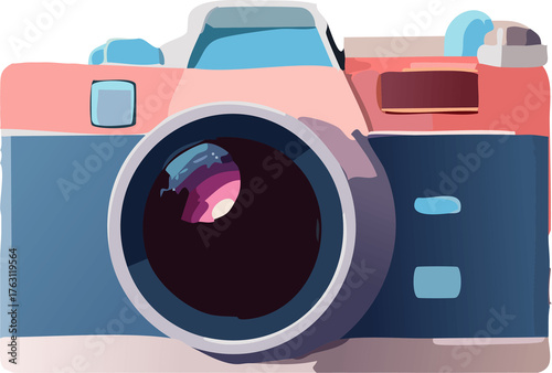 Stylish Retro Film Camera Illustration in Pink and Blue Tones - Generated by AI