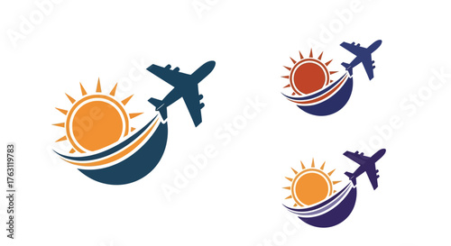 Sun waves and airplanes a travel and vacation logo design