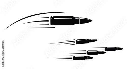 Black and white illustration depicting bullets in rapid motion showcasing speed