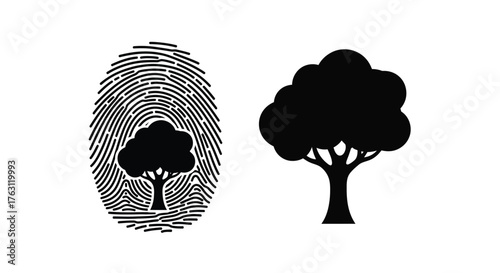 A fingerprint containing the silhouette of a tree and a tree