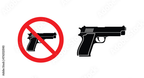 Prohibition symbol featuring a handgun and a separate pistol illustration