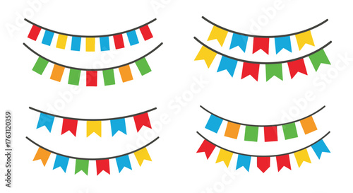 Colorful party bunting flags arranged in a repeating grid pattern