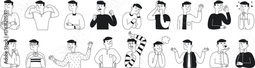 Silhouetted people in various gestures