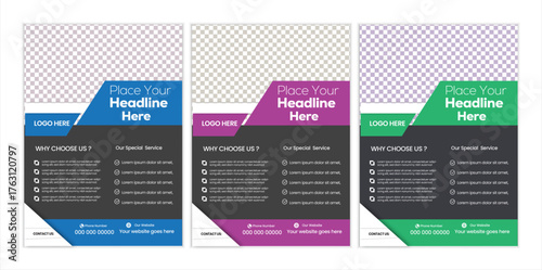 a bundle of 3 templates business flyer design, in blue color, and modern design,marketing,business proposal, promotion, advertise, publication and editable vector template design
