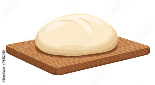 A cartoon illustration of a loaf of bread on a wooden cutting board with a white background