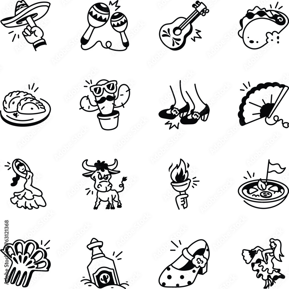 Fototapeta premium Mexican Culture Doodle Vector Set