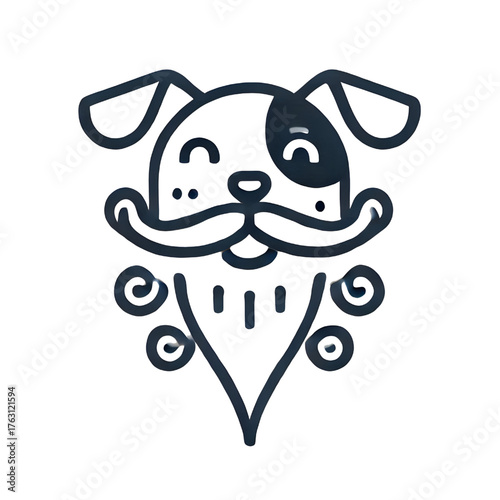 Cute dog face mustache, ears and nose line icon. Isolated on white background