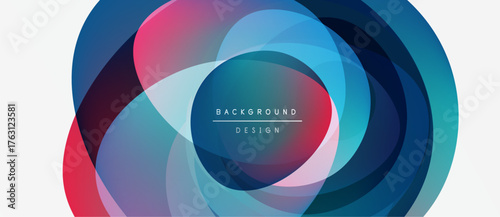 Abstract colorful layers create dynamic circular design. Gradient hues blend, forming modern visual effect. Text reads background design.