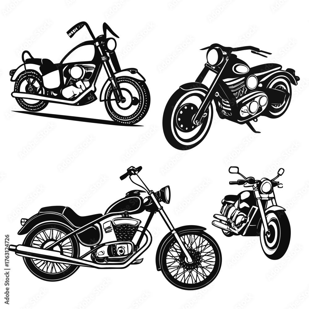 Obraz premium Vector art of set of different motorcycle illustration, a classic design