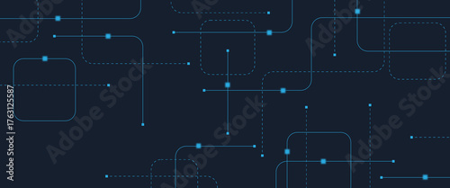 Abstract digital AI circuit board background with tech icons. Digital technology motherboard texture design. Engineering circuit board concept for poster, header, banner, website, presentation