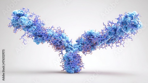 high quality 3d molecular structure of antibody immunoglobulin on white background, labeled scientific visualization, detailed Y shaped protein