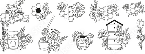 Honeycomb and floral vector art designs