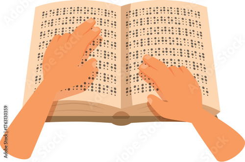 Hands gently gliding over braille, deciphering the raised dots of a book, symbolizing access to knowledge and literature for visually impaired individuals