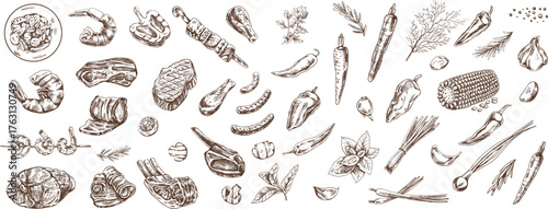 Brown food silhouettes on black background