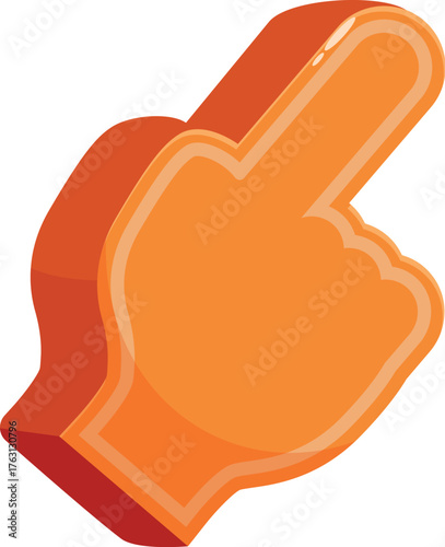 Large orange foam finger pointing upwards supporting favorite sports team