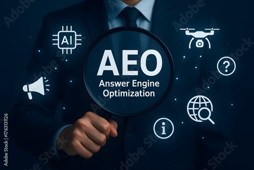 Wallpaper Mural Conceptual image illustrating the strategic approach to Answer Engine Optimization, emphasizing its links to artificial intelligence, information gathering, and content visibility in the digital lands Torontodigital.ca