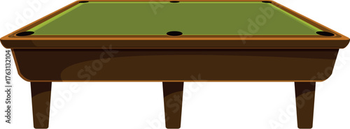 Classic billiard table with green baize and wooden frame, representing leisure, competition, and indoor games