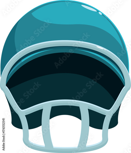 Teal football helmet with face mask offering head protection during sports competition