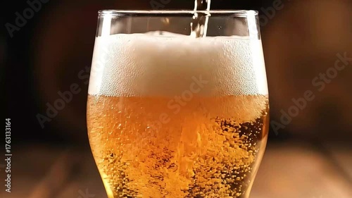 Wallpaper Mural Golden Beer Pouring into Glass with Frothy Foam and Rising Bubbles Torontodigital.ca