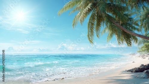 Wallpaper Mural Tropical beach scene with palm trees Torontodigital.ca