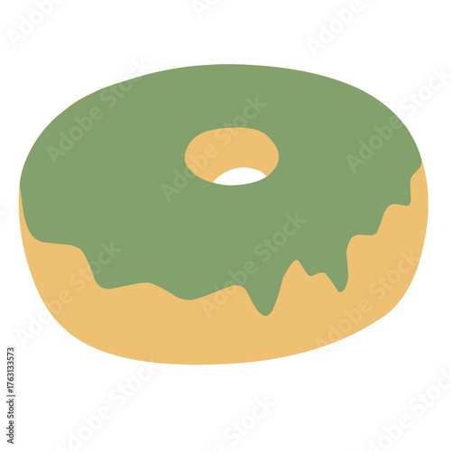 Vector illustration of donut with melting matcha glazed on the top, perfect for dessert element, complete your food design