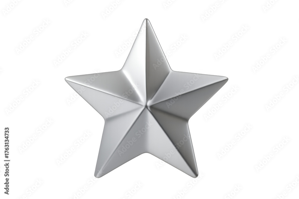 Fototapeta premium Silver five-pointed star representing quality, rating, success, achievement, and distinction on a transparent background