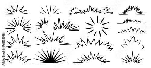 Collection of Hand-Drawn Starbursts and Explosions in Black and White