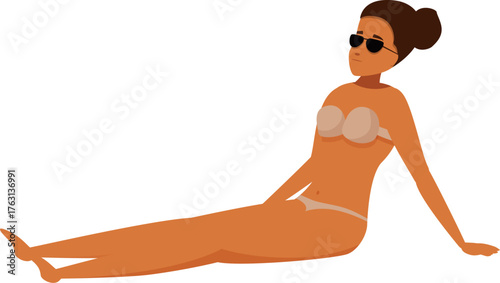 Young woman with sunglasses enjoying summer vacation, sunbathing on the beach