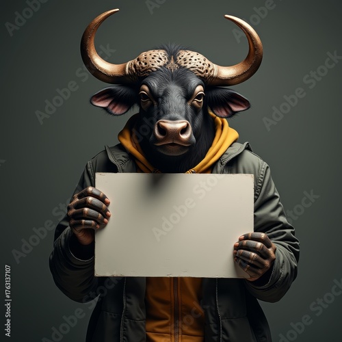 Anthropomorphic buffalo hol...