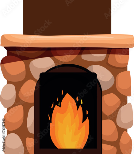 Rustic stone fireplace providing warmth and comfort with a burning fire