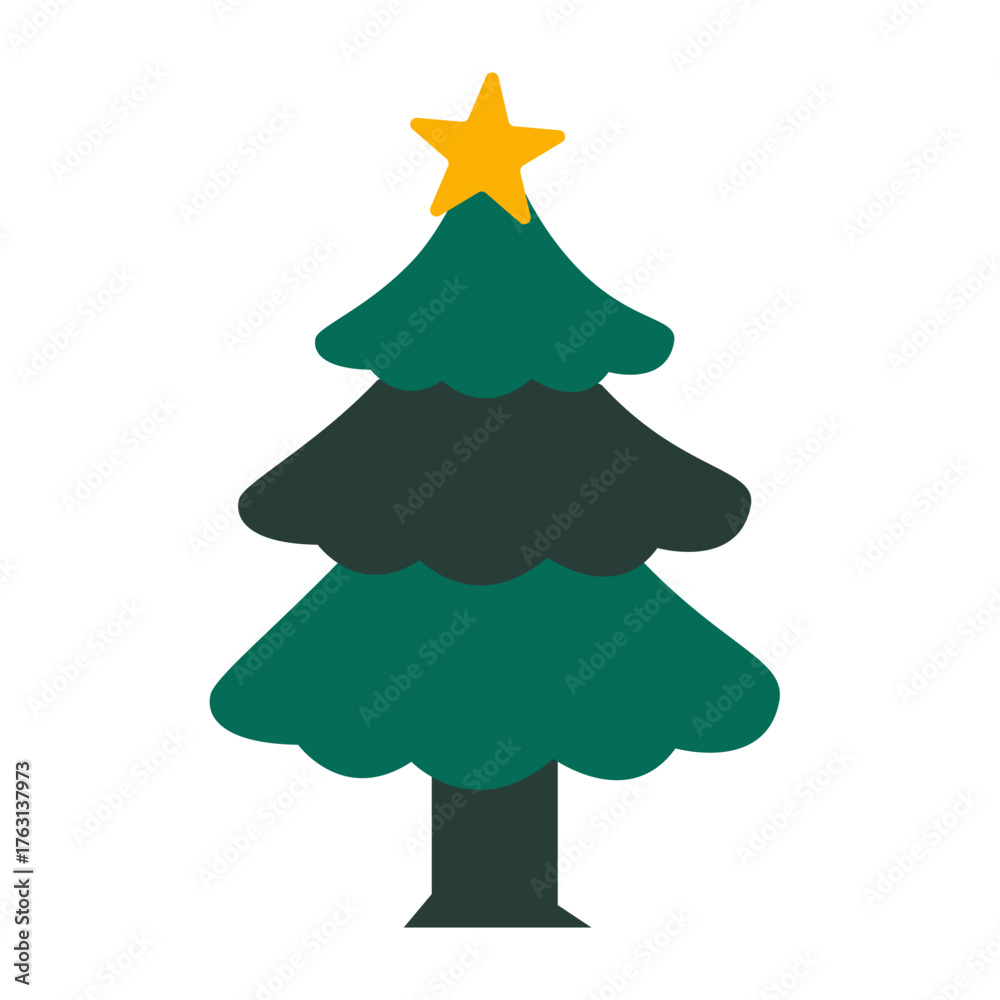 Fototapeta premium Cartoon Christmas Tree with Star
