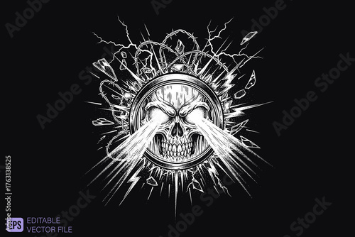 Skull with laser eyes and electric sparks, a powerful and intens