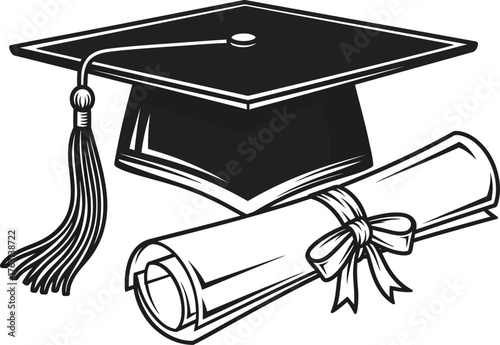 Graduation Cap and Diploma Scroll Icon - Symbol of Achievement, Education, and Success