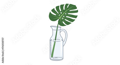Stylish monstera leaf in glass pitcher brings a fresh, modern touch to your designs and branding projects